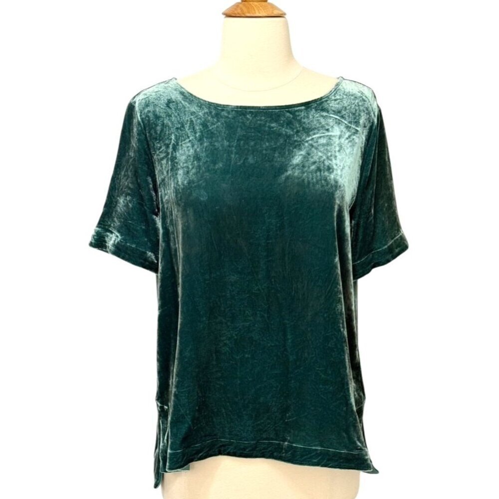 Sundance Short Sleeve Velvet Top Green Silk Blend Classic Versatile Boho Size PM